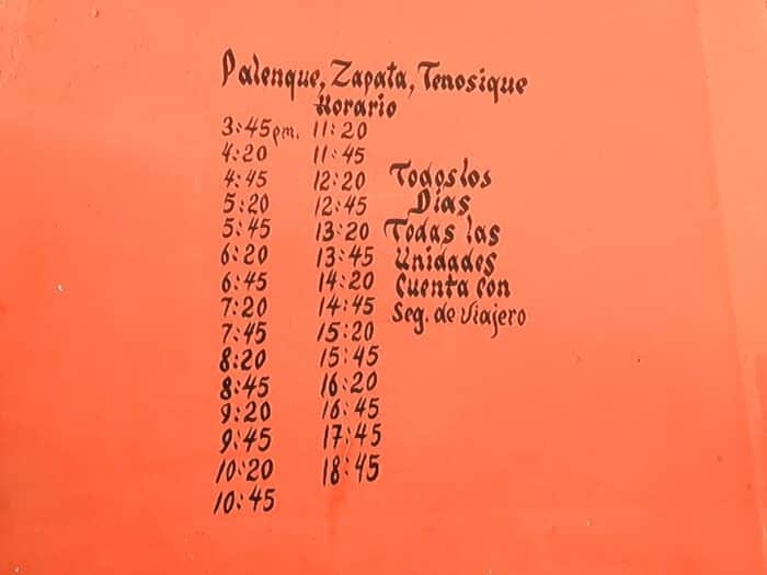 Jízdní řád z Palenque do Tenosique